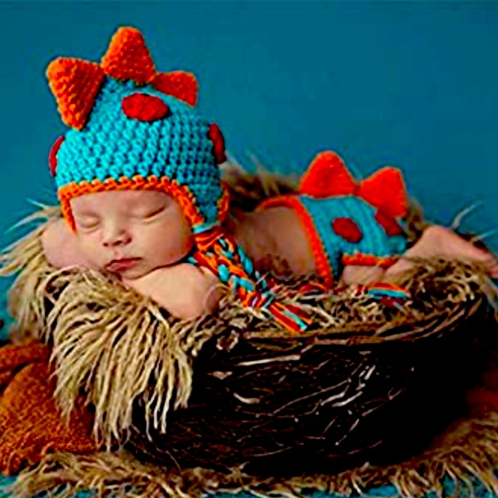 Newborn Crochet Knitted Outfit Dinosaur Hat/Pants Photography Props Costume Set